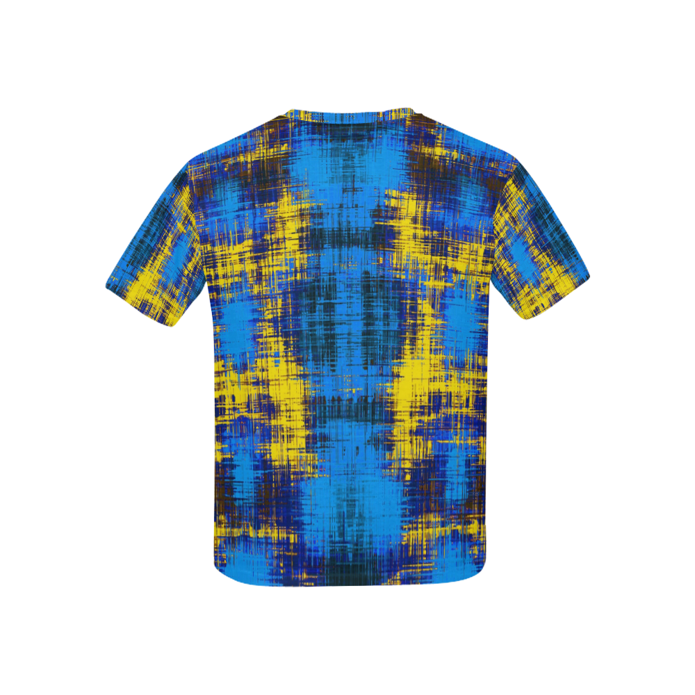 geometric plaid pattern painting abstract in blue yellow and black Kids' All Over Print T-shirt (USA Size) (Model T40)