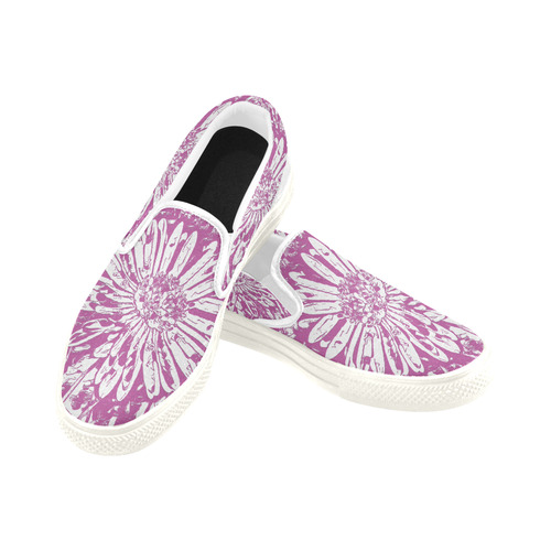 FLOWER PINK Women's Unusual Slip-on Canvas Shoes (Model 019)
