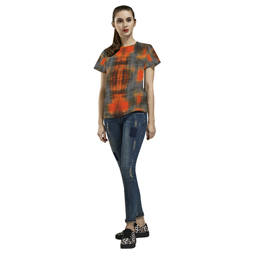 vintage geometric plaid pattern abstract in orange brown black All Over Print T-Shirt for Women (USA Size) (Model T40)