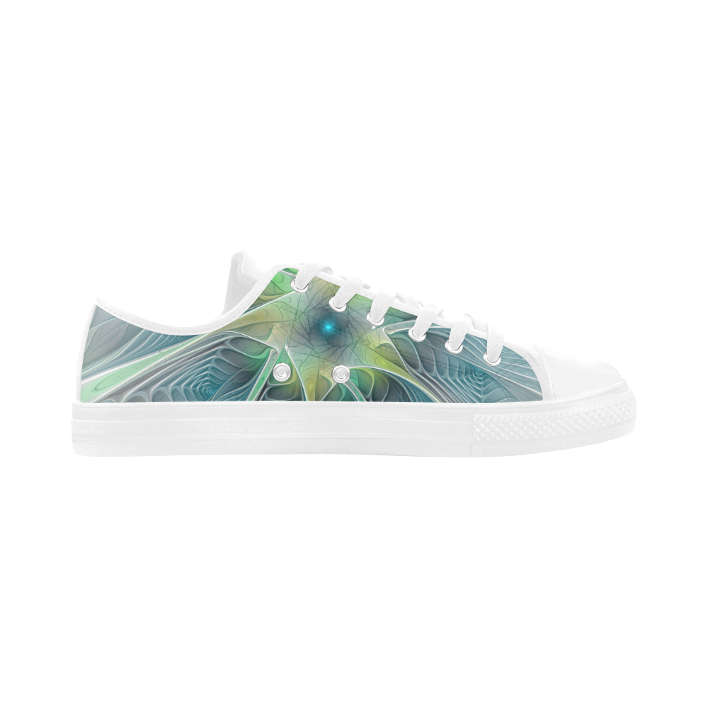 Floral Fantasy Abstract Blue Green Fractal Flower Aquila Microfiber Leather Women's Shoes (Model 031)