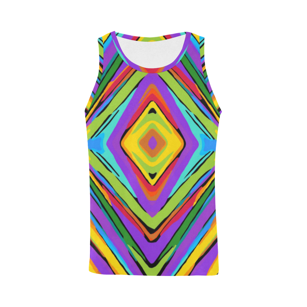 psychedelic geometric graffiti square pattern abstract in blue purple pink yellow green All Over Print Tank Top for Men (Model T43)