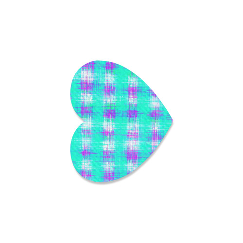 plaid pattern graffiti painting abstract in blue green and pink Heart Coaster