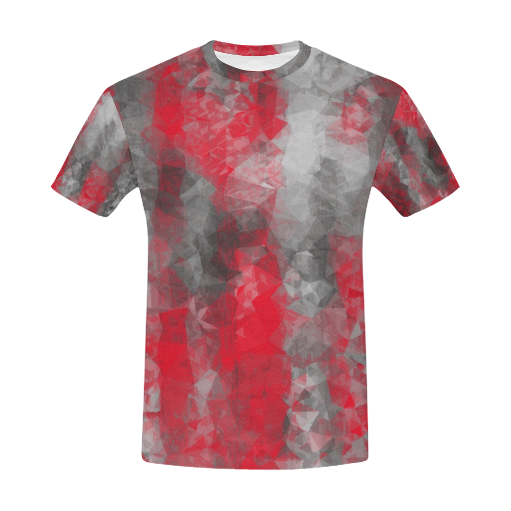 psychedelic geometric polygon shape pattern abstract in red and black All Over Print T-Shirt for Men (USA Size) (Model T40)