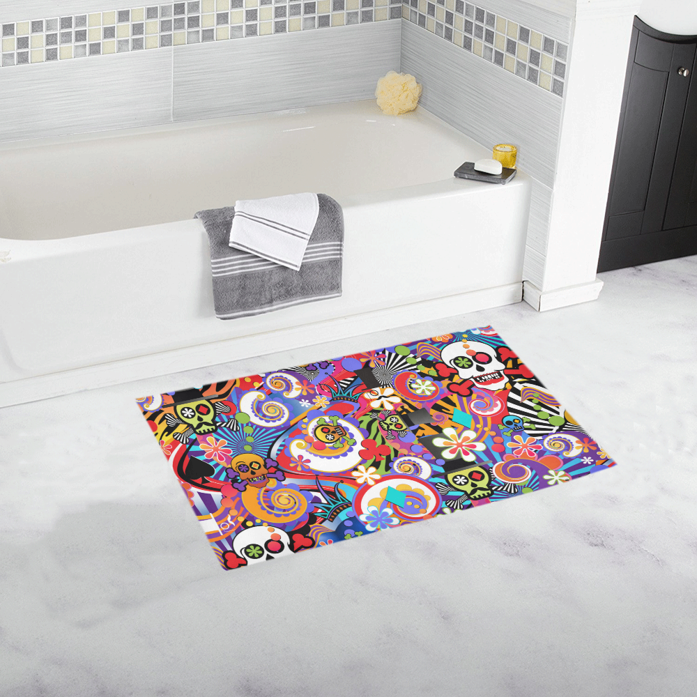 Bath Rug Sugar Skull Pop Art Colorful Print Bath Rug 16''x 28''