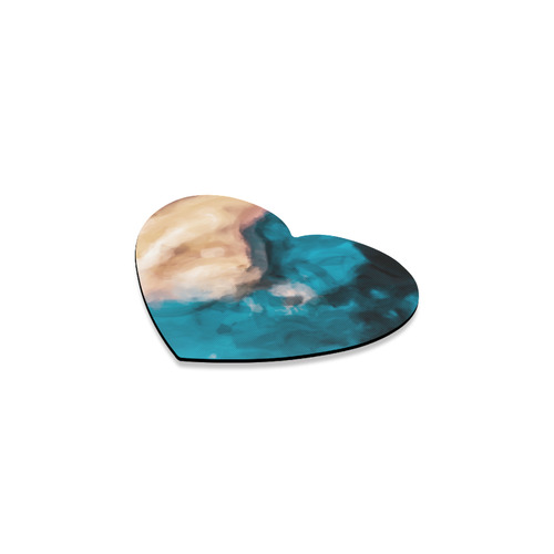 vintage splash painting texture abstract in blue and brown Heart Coaster