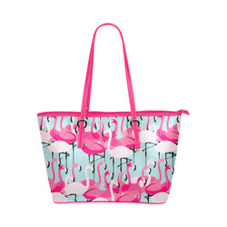 Pink Flamingo Pink Flamingos Leather Tote Bag/Large (Model 1651)