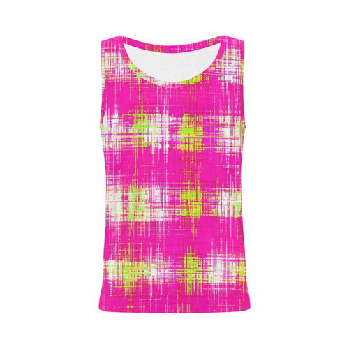 plaid pattern graffiti painting abstract in pink and yellow All Over Print Tank Top for Women (Model T43)