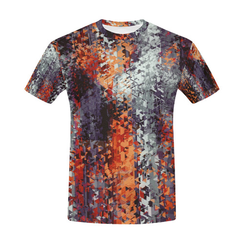 psychedelic geometric polygon shape pattern abstract in black orange brown red All Over Print T-Shirt for Men (USA Size) (Model T40)
