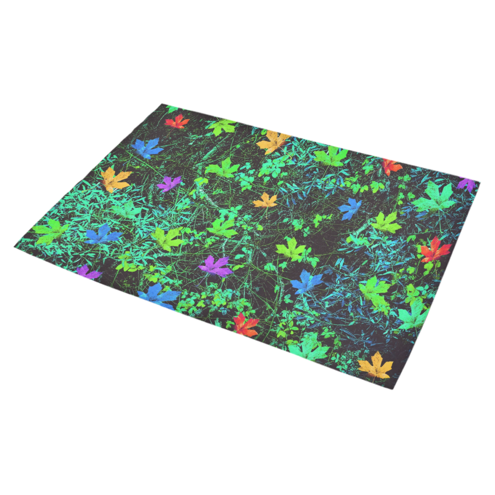 maple leaf in pink blue green yellow orange with green creepers plants background Azalea Doormat 30" x 18" (Sponge Material)