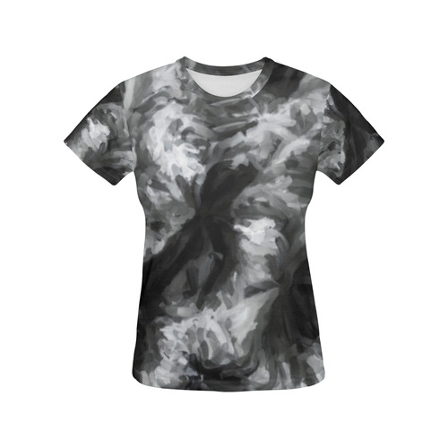 camouflage abstract painting texture background in black and white All Over Print T-Shirt for Women (USA Size) (Model T40)