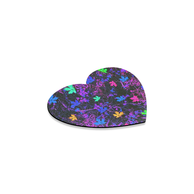 maple leaf in pink blue green yellow purple with pink and purple creepers plants background Heart Coaster
