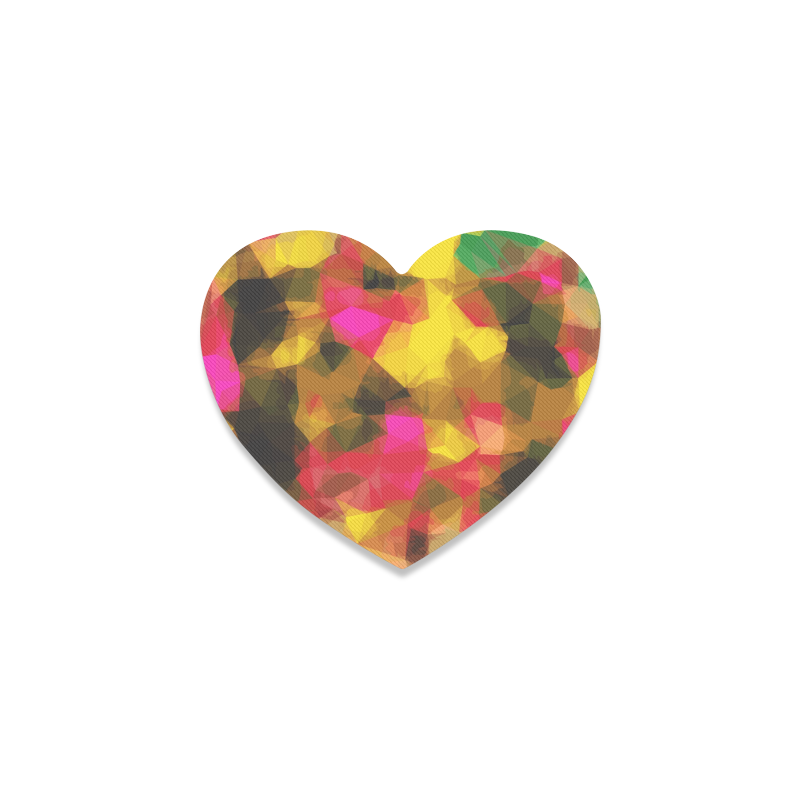 psychedelic geometric polygon shape pattern abstract in pink yellow green Heart Coaster