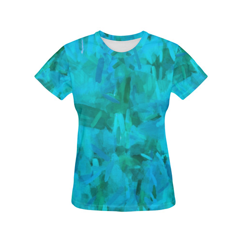 splash painting abstract texture in blue and green All Over Print T-Shirt for Women (USA Size) (Model T40)