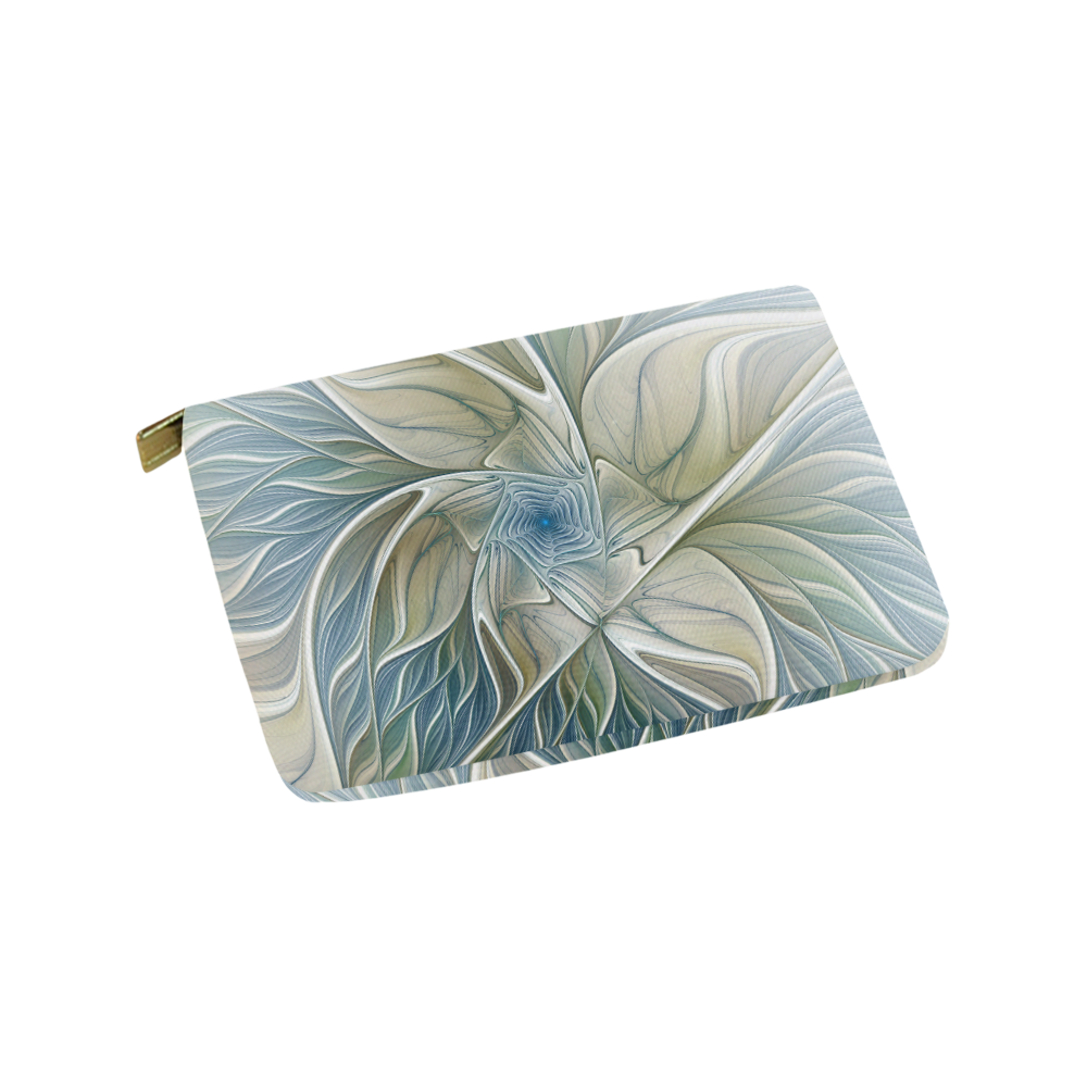 Floral Fantasy Pattern Abstract Blue Khaki Fractal Carry-All Pouch 9.5''x6''