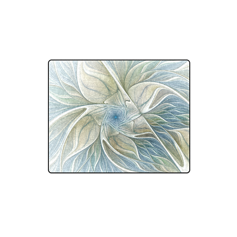Floral Fantasy Pattern Abstract Blue Khaki Fractal Blanket 40"x50"