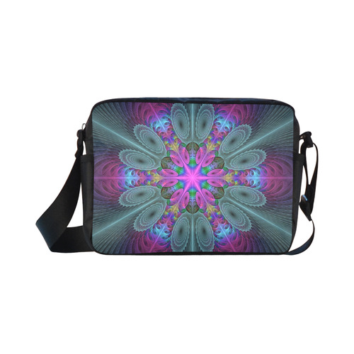 Mandala From Center Colorful Fractal Art With Pink Classic Cross-body Nylon Bags (Model 1632)