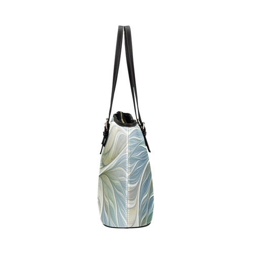 Floral Fantasy Pattern Abstract Blue Khaki Fractal Leather Tote Bag/Small (Model 1651)