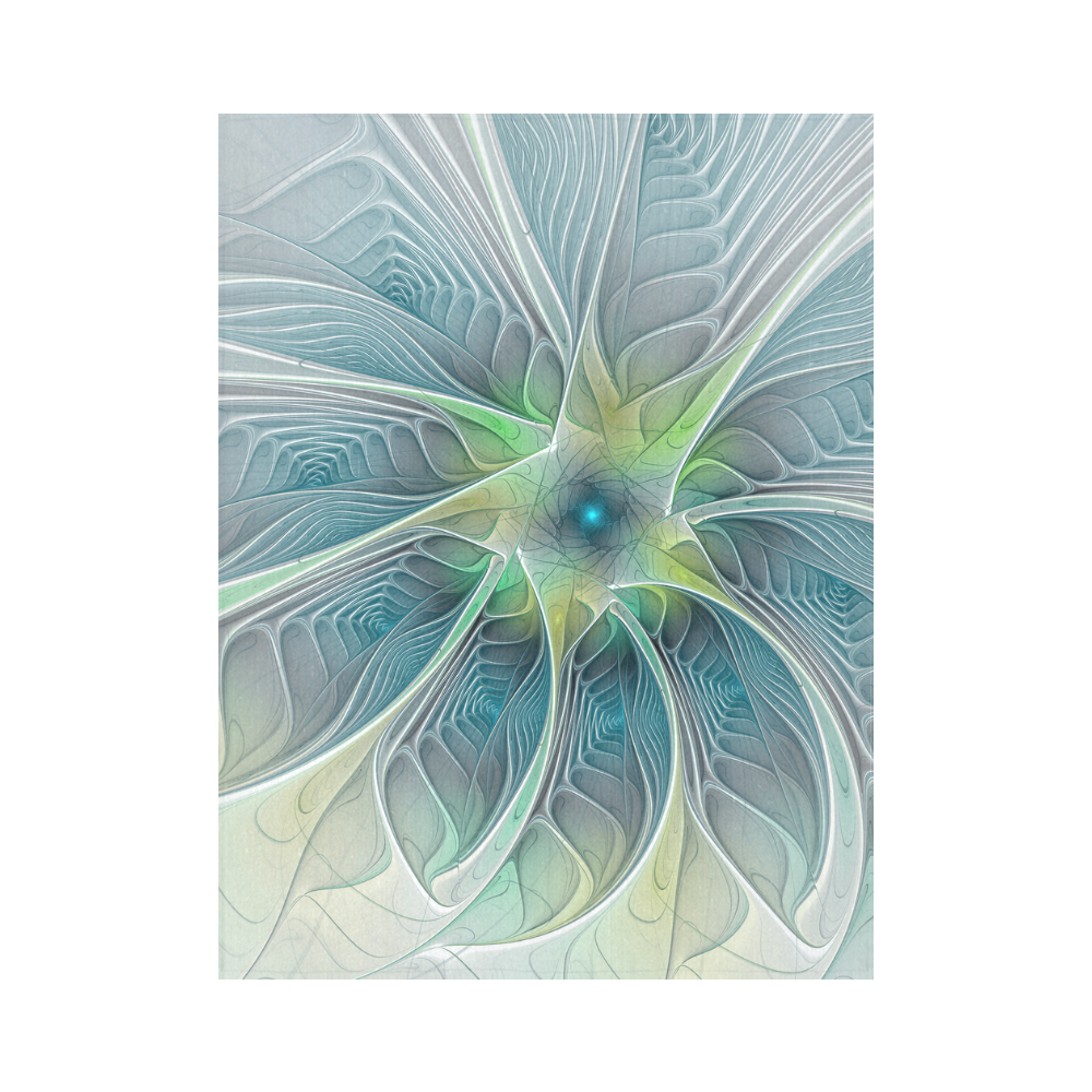 Floral Fantasy Abstract Blue Green Fractal Flower Cotton Linen Wall Tapestry 60"x 80"