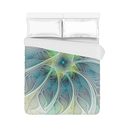 Floral Fantasy Abstract Blue Green Fractal Flower Duvet Cover 86"x70" ( All-over-print)
