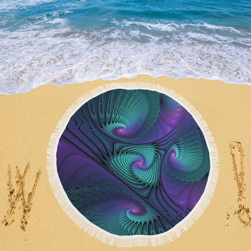 Purple meets Turquoise modern abstract Fractal Art Circular Beach Shawl 59"x 59"