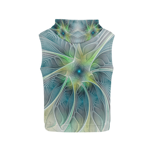 Floral Fantasy Abstract Blue Green Fractal Flower All Over Print Sleeveless Hoodie for Women (Model H15)