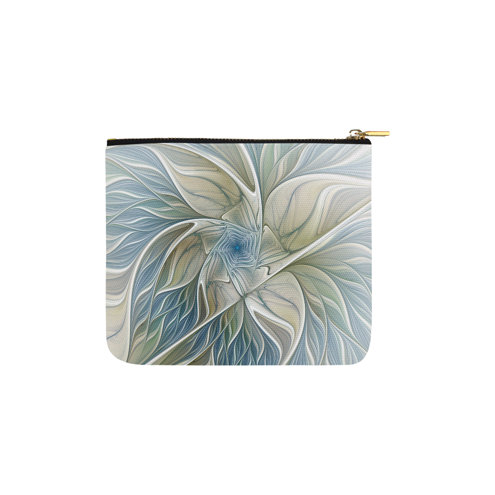 Floral Fantasy Pattern Abstract Blue Khaki Fractal Carry-All Pouch 6''x5''