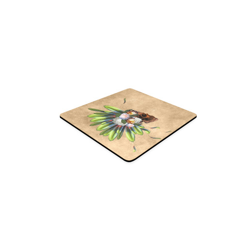 Amazing skull with feathers and flowers Square Coaster