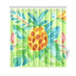 Summer Tropical Pineapple Fruit Floral Shower Curtain 69"x72"