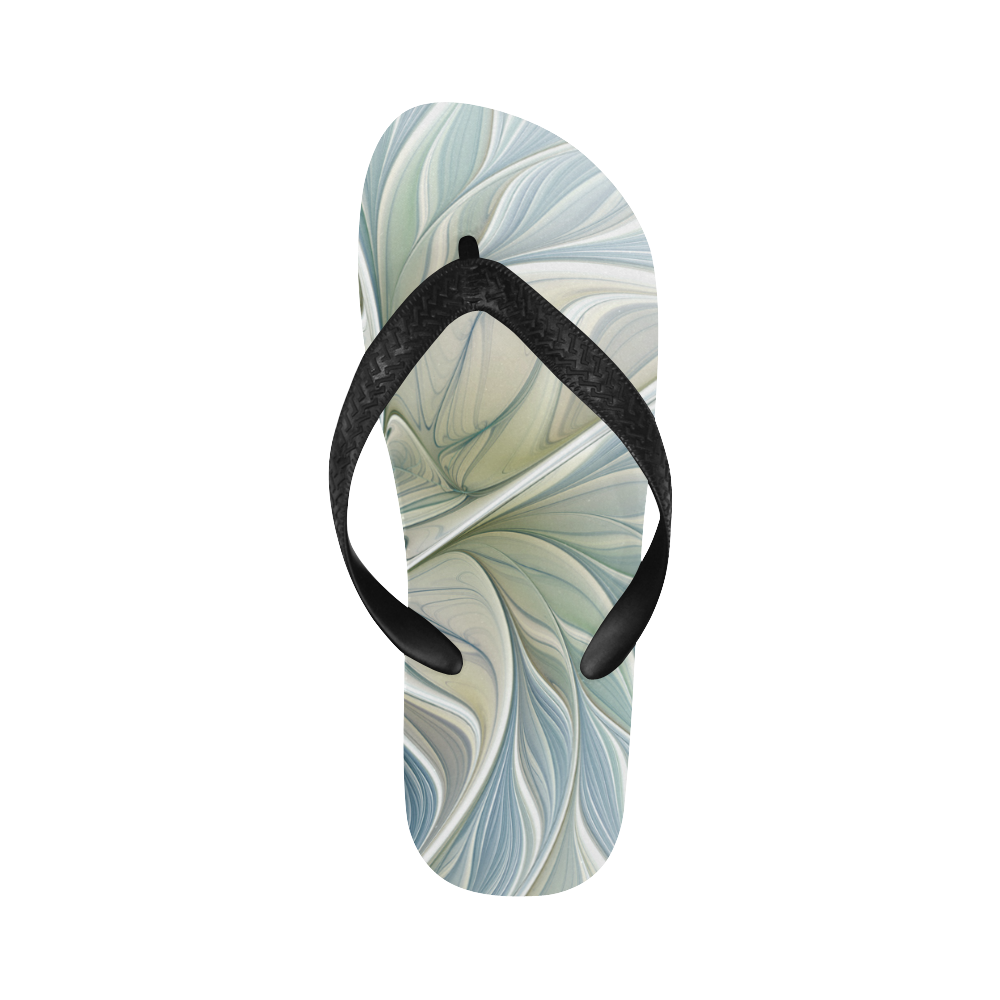Floral Fantasy Pattern Abstract Blue Khaki Fractal Flip Flops for Men/Women (Model 040)