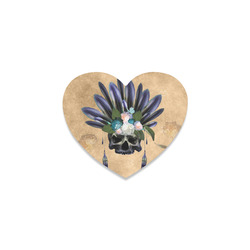 Cool skull with feathers and flowers Heart Coaster