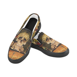 Steampunk Alchemist Mage Roses Celtic Skull Women's Slip-on Canvas Shoes (Model 019)