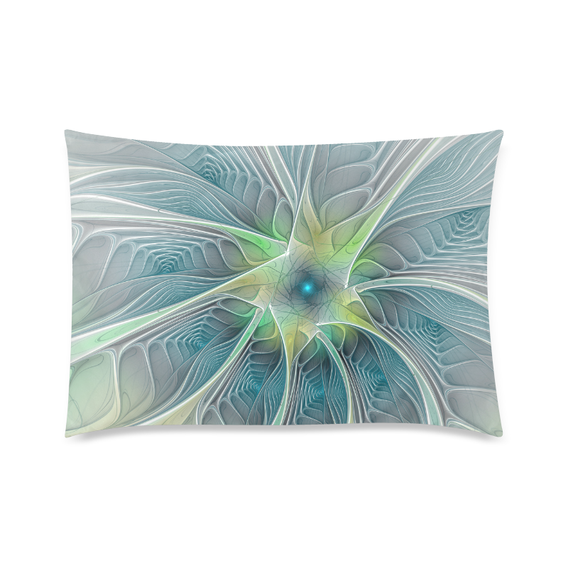 Floral Fantasy Abstract Blue Green Fractal Flower Custom Zippered Pillow Case 20"x30"(Twin Sides)