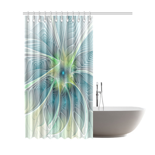 Floral Fantasy Abstract Blue Green Fractal Flower Shower Curtain 72"x84"