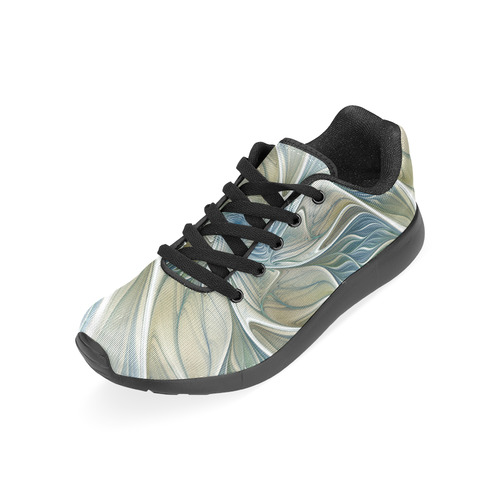 Floral Fantasy Pattern Abstract Blue Khaki Fractal Women’s Running Shoes (Model 020)