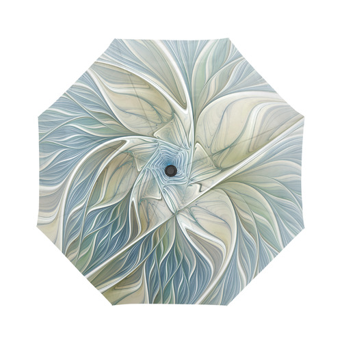Floral Fantasy Pattern Abstract Blue Khaki Fractal Auto-Foldable Umbrella (Model U04)