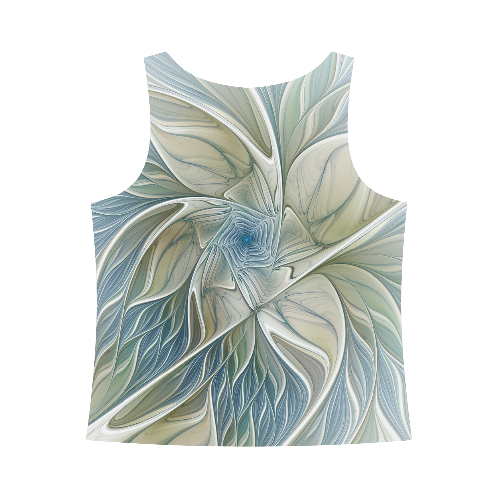 Floral Fantasy Pattern Abstract Blue Khaki Fractal All Over Print Tank Top for Women (Model T43)