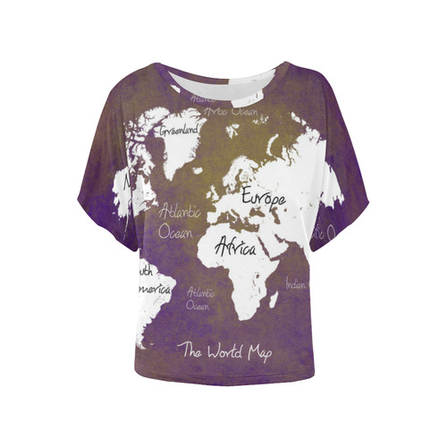world map Women's Batwing-Sleeved Blouse T shirt (Model T44)