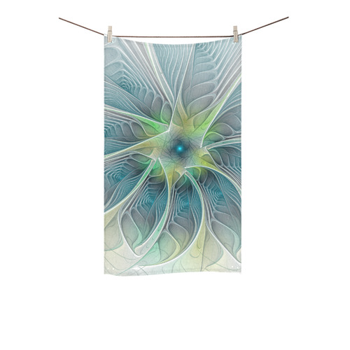 Floral Fantasy Abstract Blue Green Fractal Flower Custom Towel 16"x28"