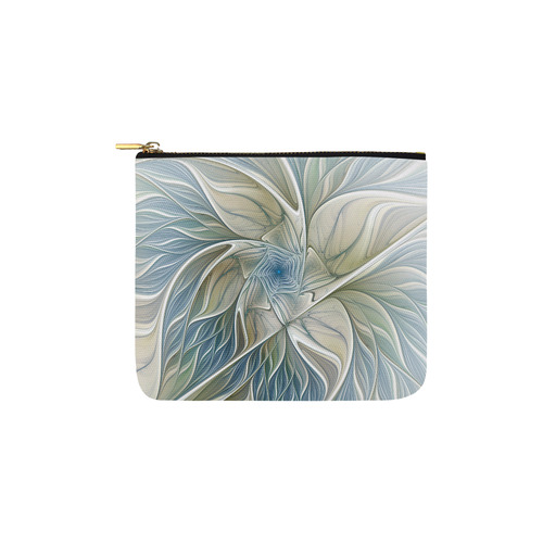 Floral Fantasy Pattern Abstract Blue Khaki Fractal Carry-All Pouch 6''x5''