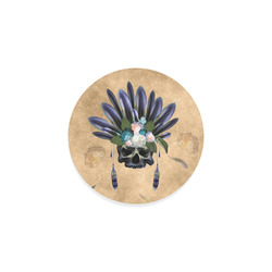 Cool skull with feathers and flowers Round Coaster