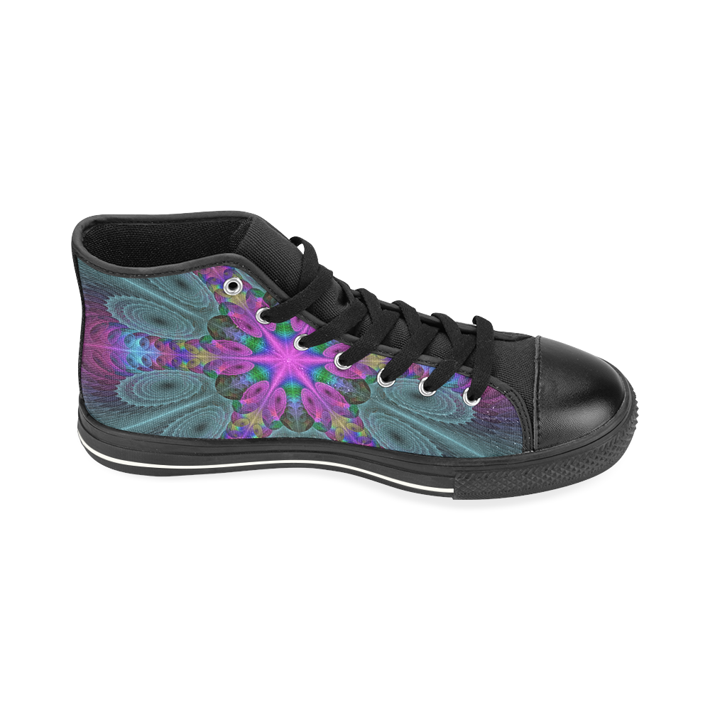 Mandala From Center Colorful Fractal Art With Pink High Top Canvas Shoes for Kid (Model 017)