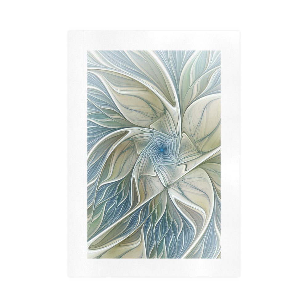 Floral Fantasy Pattern Abstract Blue Khaki Fractal Art Print 16‘’x23‘’
