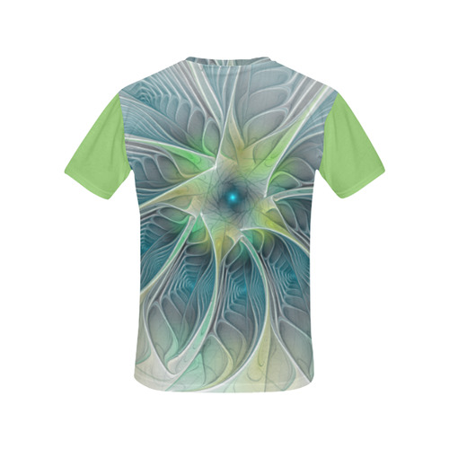 Floral Fantasy Abstract Blue Green Fractal Flower All Over Print T-Shirt for Women (USA Size) (Model T40)