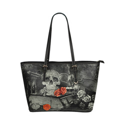 Steampunk Alchemist Mage Red Roses Celtic Skull Leather Tote Bag/Small (Model 1651)