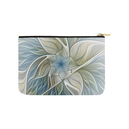 Floral Fantasy Pattern Abstract Blue Khaki Fractal Carry-All Pouch 9.5''x6''