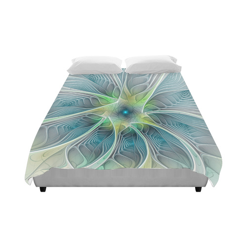 Floral Fantasy Abstract Blue Green Fractal Flower Duvet Cover 86"x70" ( All-over-print)