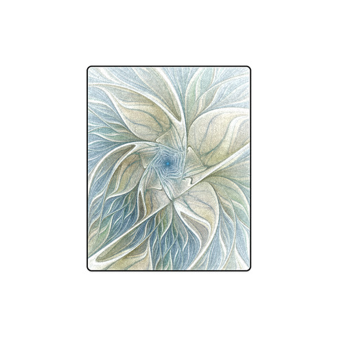 Floral Fantasy Pattern Abstract Blue Khaki Fractal Blanket 40"x50"
