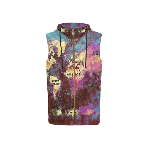 world map All Over Print Sleeveless Zip Up Hoodie for Women (Model H16)