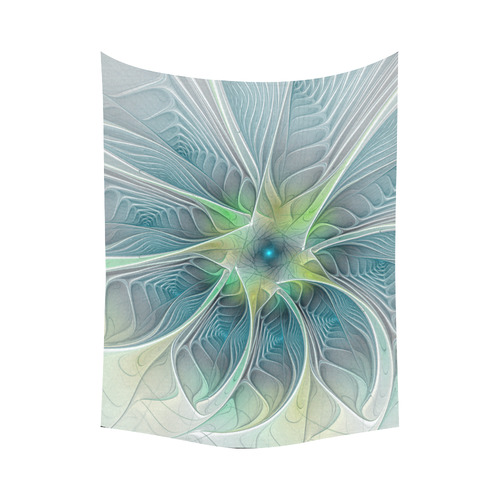 Floral Fantasy Abstract Blue Green Fractal Flower Cotton Linen Wall Tapestry 60"x 80"