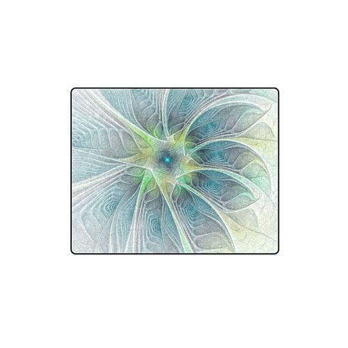 Floral Fantasy Abstract Blue Green Fractal Flower Blanket 40"x50"